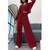 imagePRETTYGARDEN Womens 2024 Fall Track Suits 3 Piece Outfits Matching Sets Ribbed Knit Cardigan Cropped Tank Tops Wide Leg PantsWine Red