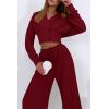 imagePRETTYGARDEN Womens 2024 Fall Track Suits 3 Piece Outfits Matching Sets Ribbed Knit Cardigan Cropped Tank Tops Wide Leg PantsWine Red