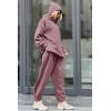 imagePRETTYGARDEN Womens 2024 Fall Two Piece Outfits Long Sleeve Tracksuit Set Turtleneck Pullover Tops Casual Pants SweatsuitsPurple Red