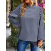 imagePRETTYGARDEN Womens Fall Fashion Blouse Dressy Casual Long Sleeve Crewneck Ruffle Loose Pullover Tops ShirtGrey Blue