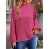 imagePRETTYGARDEN Womens Fall Fashion Blouse Dressy Casual Long Sleeve Crewneck Ruffle Loose Pullover Tops ShirtRose Red