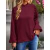 imagePRETTYGARDEN Womens Fall Fashion Blouse Dressy Casual Long Sleeve Crewneck Ruffle Loose Pullover Tops ShirtWine Red