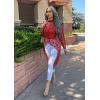 imagePRETTYGARDEN Womens Long Sleeve Round Neck High Low Asymmetrical Irregular Hem Casual Tops Blouse Shirt DressRed
