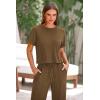 imagePRETTYGARDEN Womens Summer 2 Piece Knit Loungewear Short Sleeve T Shirts Wide Leg Pants Tracksuit Casual OutfitsArmy Green