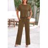 imagePRETTYGARDEN Womens Summer 2 Piece Knit Loungewear Short Sleeve T Shirts Wide Leg Pants Tracksuit Casual OutfitsArmy Green