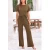 imagePRETTYGARDEN Womens Summer 2 Piece Knit Loungewear Short Sleeve T Shirts Wide Leg Pants Tracksuit Casual OutfitsArmy Green