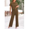 imagePRETTYGARDEN Womens Summer 2 Piece Knit Loungewear Short Sleeve T Shirts Wide Leg Pants Tracksuit Casual OutfitsArmy Green