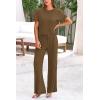 imagePRETTYGARDEN Womens Summer 2 Piece Knit Loungewear Short Sleeve T Shirts Wide Leg Pants Tracksuit Casual OutfitsArmy Green