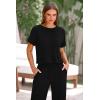 imagePRETTYGARDEN Womens Summer 2 Piece Knit Loungewear Short Sleeve T Shirts Wide Leg Pants Tracksuit Casual OutfitsBlack