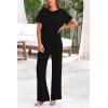 imagePRETTYGARDEN Womens Summer 2 Piece Knit Loungewear Short Sleeve T Shirts Wide Leg Pants Tracksuit Casual OutfitsBlack