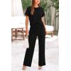 imagePRETTYGARDEN Womens Summer 2 Piece Knit Loungewear Short Sleeve T Shirts Wide Leg Pants Tracksuit Casual OutfitsBlack