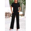 imagePRETTYGARDEN Womens Summer 2 Piece Knit Loungewear Short Sleeve T Shirts Wide Leg Pants Tracksuit Casual OutfitsBlack