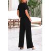 imagePRETTYGARDEN Womens Summer 2 Piece Knit Loungewear Short Sleeve T Shirts Wide Leg Pants Tracksuit Casual OutfitsBlack