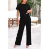 imagePRETTYGARDEN Womens Summer 2 Piece Knit Loungewear Short Sleeve T Shirts Wide Leg Pants Tracksuit Casual OutfitsBlack