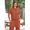 imagePRETTYGARDEN Womens Summer 2 Piece Knit Loungewear Short Sleeve T Shirts Wide Leg Pants Tracksuit Casual OutfitsBrick Red