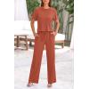 imagePRETTYGARDEN Womens Summer 2 Piece Knit Loungewear Short Sleeve T Shirts Wide Leg Pants Tracksuit Casual OutfitsBrick Red