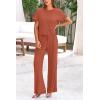 imagePRETTYGARDEN Womens Summer 2 Piece Knit Loungewear Short Sleeve T Shirts Wide Leg Pants Tracksuit Casual OutfitsBrick Red