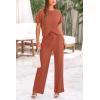 imagePRETTYGARDEN Womens Summer 2 Piece Knit Loungewear Short Sleeve T Shirts Wide Leg Pants Tracksuit Casual OutfitsBrick Red