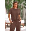 imagePRETTYGARDEN Womens Summer 2 Piece Knit Loungewear Short Sleeve T Shirts Wide Leg Pants Tracksuit Casual OutfitsCoffee