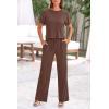 imagePRETTYGARDEN Womens Summer 2 Piece Knit Loungewear Short Sleeve T Shirts Wide Leg Pants Tracksuit Casual OutfitsCoffee