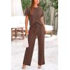 imagePRETTYGARDEN Womens Summer 2 Piece Knit Loungewear Short Sleeve T Shirts Wide Leg Pants Tracksuit Casual OutfitsCoffee