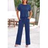 imagePRETTYGARDEN Womens Summer 2 Piece Knit Loungewear Short Sleeve T Shirts Wide Leg Pants Tracksuit Casual OutfitsDark Blue