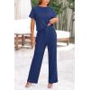 imagePRETTYGARDEN Womens Summer 2 Piece Knit Loungewear Short Sleeve T Shirts Wide Leg Pants Tracksuit Casual OutfitsDark Blue