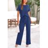 imagePRETTYGARDEN Womens Summer 2 Piece Knit Loungewear Short Sleeve T Shirts Wide Leg Pants Tracksuit Casual OutfitsDark Blue