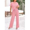 imagePRETTYGARDEN Womens Summer 2 Piece Knit Loungewear Short Sleeve T Shirts Wide Leg Pants Tracksuit Casual OutfitsDusty Pink