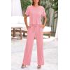imagePRETTYGARDEN Womens Summer 2 Piece Knit Loungewear Short Sleeve T Shirts Wide Leg Pants Tracksuit Casual OutfitsDusty Pink