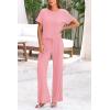 imagePRETTYGARDEN Womens Summer 2 Piece Knit Loungewear Short Sleeve T Shirts Wide Leg Pants Tracksuit Casual OutfitsDusty Pink