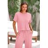 imagePRETTYGARDEN Womens Summer 2 Piece Knit Loungewear Short Sleeve T Shirts Wide Leg Pants Tracksuit Casual OutfitsDusty Pink