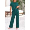 imagePRETTYGARDEN Womens Summer 2 Piece Knit Loungewear Short Sleeve T Shirts Wide Leg Pants Tracksuit Casual OutfitsGreen