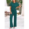imagePRETTYGARDEN Womens Summer 2 Piece Knit Loungewear Short Sleeve T Shirts Wide Leg Pants Tracksuit Casual OutfitsGreen