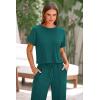 imagePRETTYGARDEN Womens Summer 2 Piece Knit Loungewear Short Sleeve T Shirts Wide Leg Pants Tracksuit Casual OutfitsGreen