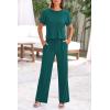 imagePRETTYGARDEN Womens Summer 2 Piece Knit Loungewear Short Sleeve T Shirts Wide Leg Pants Tracksuit Casual OutfitsGreen