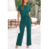 imagePRETTYGARDEN Womens Summer 2 Piece Knit Loungewear Short Sleeve T Shirts Wide Leg Pants Tracksuit Casual OutfitsGreen