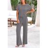 imagePRETTYGARDEN Womens Summer 2 Piece Knit Loungewear Short Sleeve T Shirts Wide Leg Pants Tracksuit Casual OutfitsGrey