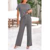 imagePRETTYGARDEN Womens Summer 2 Piece Knit Loungewear Short Sleeve T Shirts Wide Leg Pants Tracksuit Casual OutfitsGrey