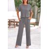 imagePRETTYGARDEN Womens Summer 2 Piece Knit Loungewear Short Sleeve T Shirts Wide Leg Pants Tracksuit Casual OutfitsGrey