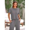 imagePRETTYGARDEN Womens Summer 2 Piece Knit Loungewear Short Sleeve T Shirts Wide Leg Pants Tracksuit Casual OutfitsGrey