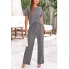 imagePRETTYGARDEN Womens Summer 2 Piece Knit Loungewear Short Sleeve T Shirts Wide Leg Pants Tracksuit Casual OutfitsGrey