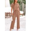 imagePRETTYGARDEN Womens Summer 2 Piece Knit Loungewear Short Sleeve T Shirts Wide Leg Pants Tracksuit Casual OutfitsKhaki