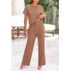 imagePRETTYGARDEN Womens Summer 2 Piece Knit Loungewear Short Sleeve T Shirts Wide Leg Pants Tracksuit Casual OutfitsKhaki