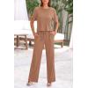imagePRETTYGARDEN Womens Summer 2 Piece Knit Loungewear Short Sleeve T Shirts Wide Leg Pants Tracksuit Casual OutfitsKhaki