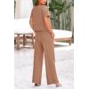 imagePRETTYGARDEN Womens Summer 2 Piece Knit Loungewear Short Sleeve T Shirts Wide Leg Pants Tracksuit Casual OutfitsKhaki