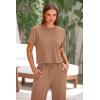 imagePRETTYGARDEN Womens Summer 2 Piece Knit Loungewear Short Sleeve T Shirts Wide Leg Pants Tracksuit Casual OutfitsKhaki
