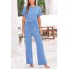 imagePRETTYGARDEN Womens Summer 2 Piece Knit Loungewear Short Sleeve T Shirts Wide Leg Pants Tracksuit Casual OutfitsLight Blue