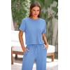 imagePRETTYGARDEN Womens Summer 2 Piece Knit Loungewear Short Sleeve T Shirts Wide Leg Pants Tracksuit Casual OutfitsLight Blue