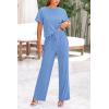 imagePRETTYGARDEN Womens Summer 2 Piece Knit Loungewear Short Sleeve T Shirts Wide Leg Pants Tracksuit Casual OutfitsLight Blue